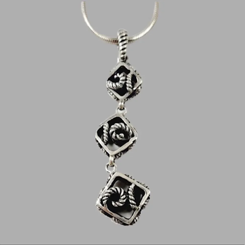 BARSE Oxidized Sterling Silver Triple Rope Accented Drop Dangle Pendant Necklace